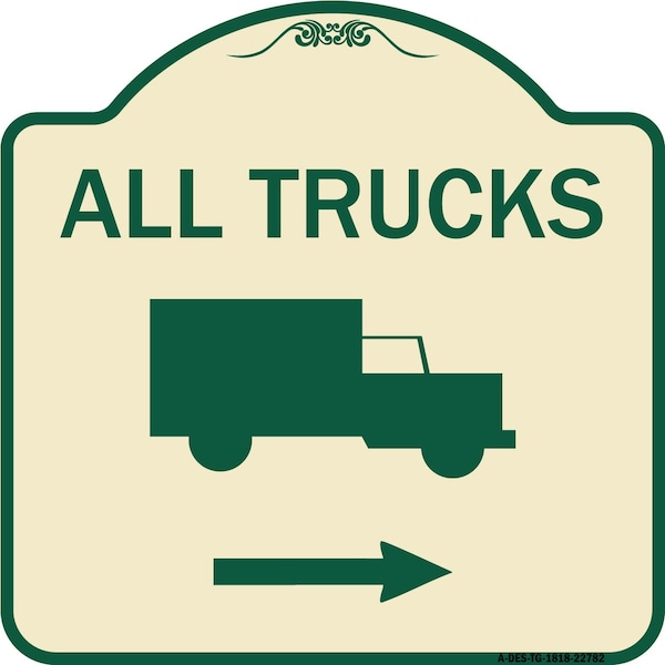 Trucks All Trucks W/ Truck & Right Arrow Heavy-Gauge Aluminum Sign, 18" x 18", TG-1818-22782